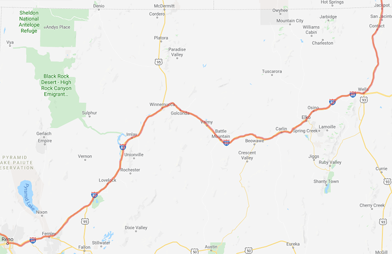 Map of casino route in Nevada