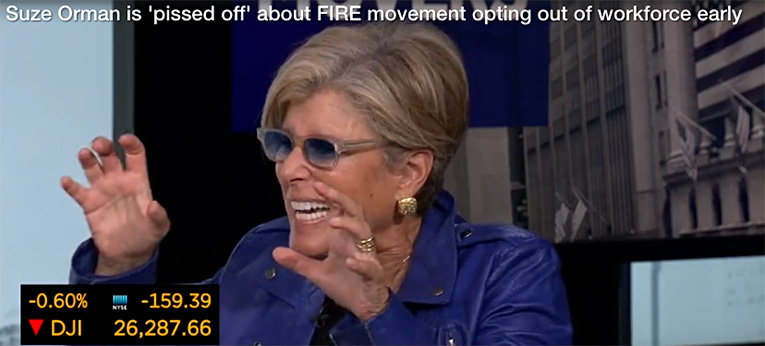 Photo of Suze Orman ranting about early retirement