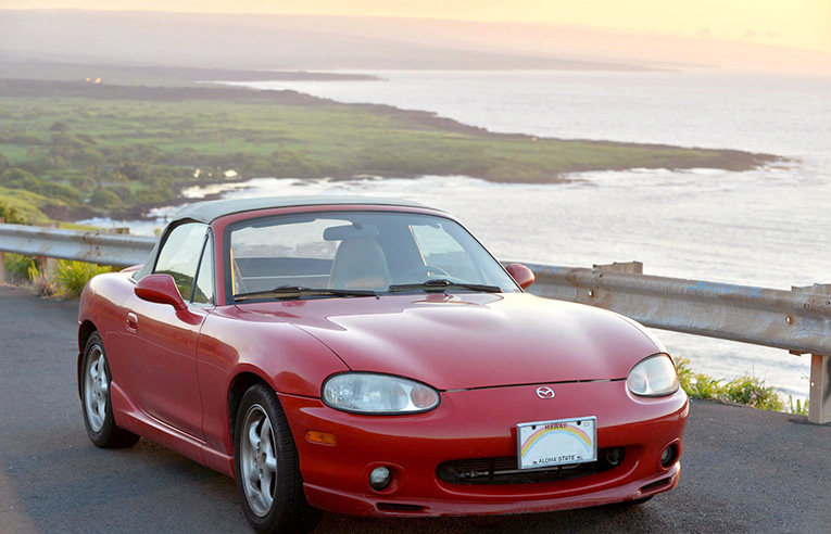 Photo of our Mazda Miata in Hawaii