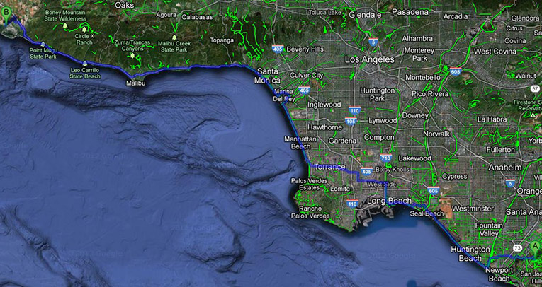 Map of Steven's California biking trip