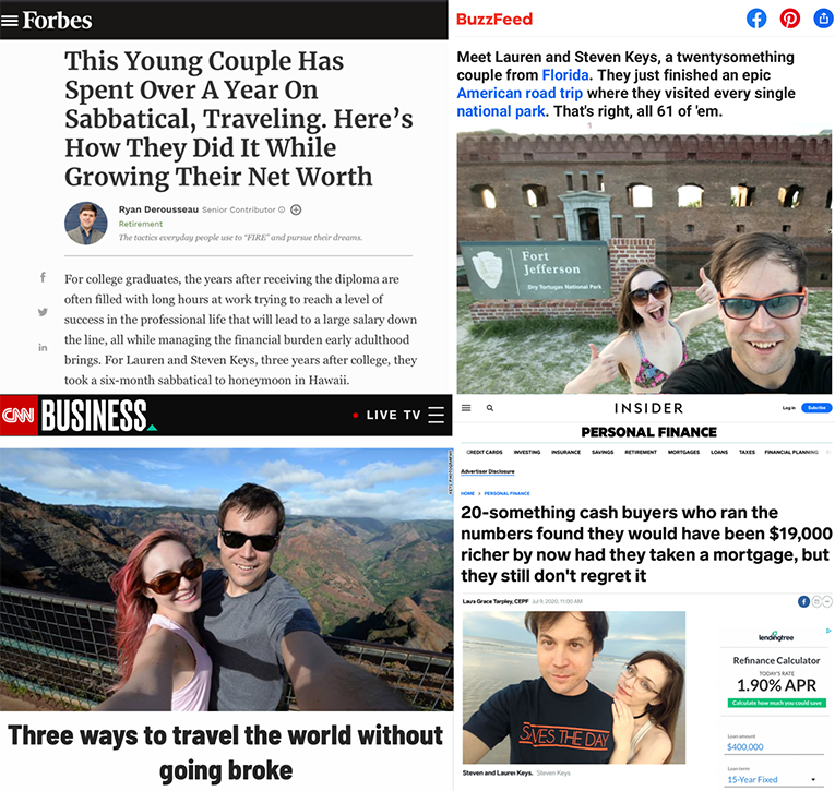 Photo collage of press screenshots