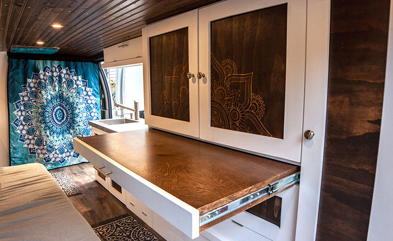 Photo of cabinetry in Chevy Express camper van