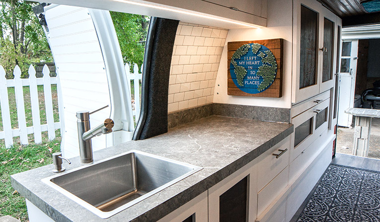 Photo of countertops in Chevy Express camper van