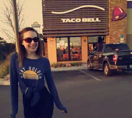Gif of Lauren dancing by Taco Bell